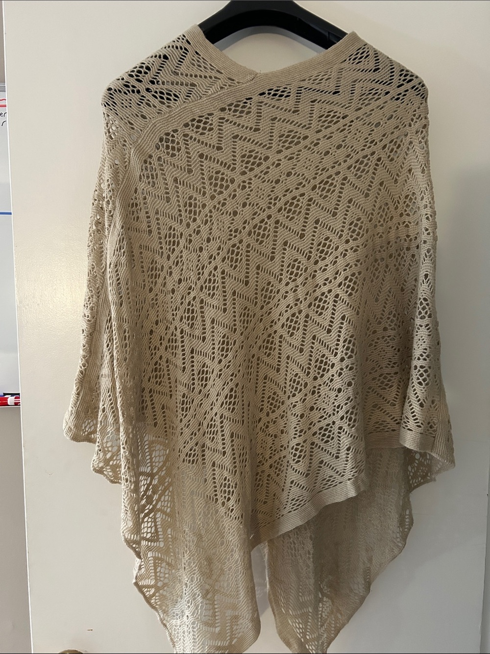 Beige Open-Weave Poncho Sweater - Lightweight Layer